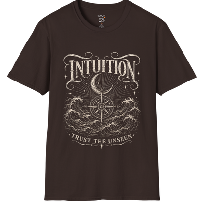 Dark Chocolate Intuition T-Shirt with spiritual engraved illustration inspired by intuition, inner wisdom, cosmic energy, and mindful living.