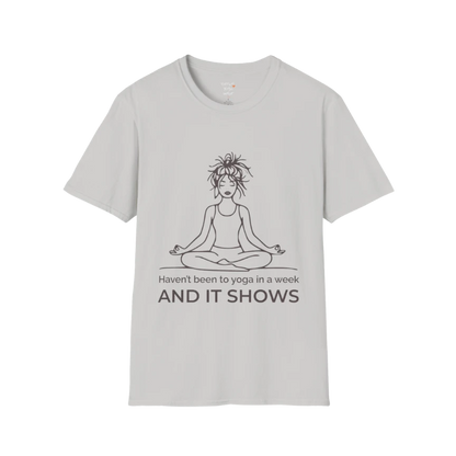 It Shows T-Shirt in ice grey with simple text design, soft and understated yoga-inspired tee.