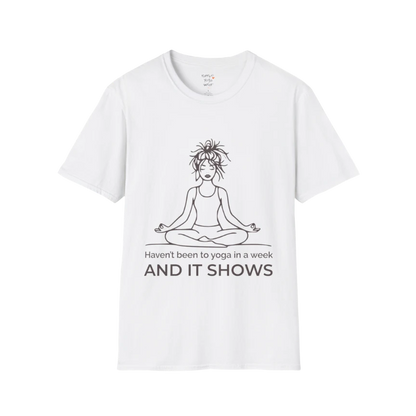 It Shows T-Shirt in white featuring simple minimalist message, fresh and confident yoga lifestyle tee.