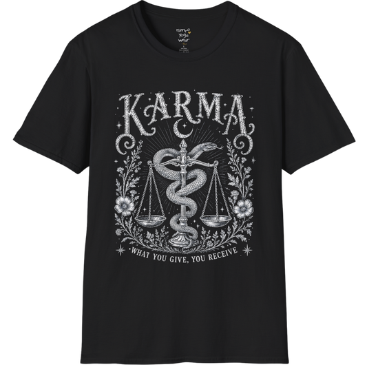 Karma dark sacred yoga shirt in black — snake and scales engraving design — Sacred Thread collection by Ramro Yoga Wear