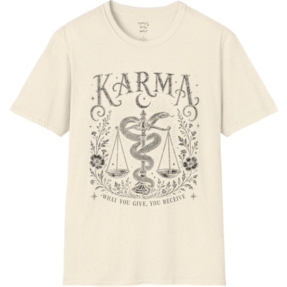 Karma sacred yoga shirt in natural — snake and scales engraving design — Sacred Thread collection by Ramro Yoga Wear