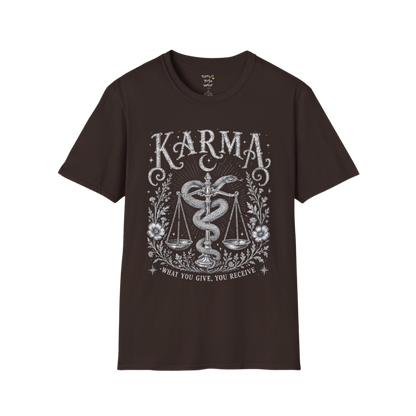 Karma dark sacred yoga shirt in dark chocolate — snake and scales engraving design — Sacred Thread collection by Ramro Yoga Wear