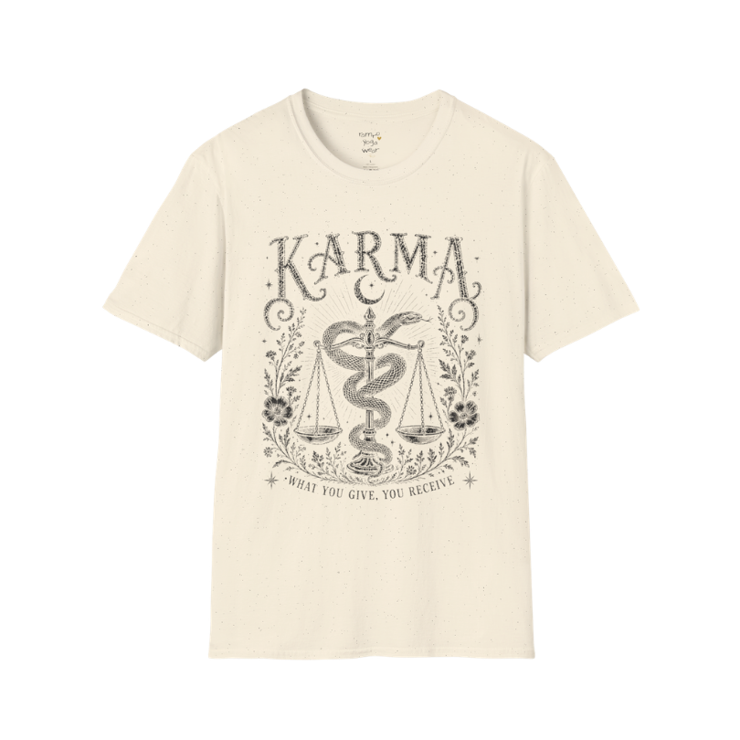 Karma sacred yoga shirt in natural — snake and scales engraving design — Sacred Thread collection by Ramro Yoga Wear