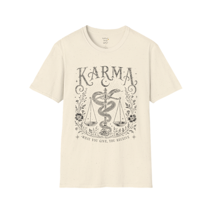 Karma sacred yoga shirt in natural — snake and scales engraving design — Sacred Thread collection by Ramro Yoga Wear