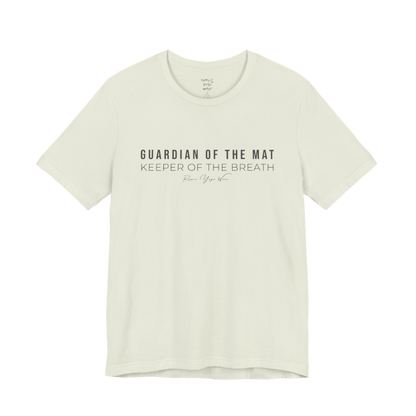 GUARDIAN OF THE MAT KEEPER OF THE BREATH yoga teacher gift tee flat lay in Citron — Yoga Teacher Gifts collection by Ramro Yoga Wear