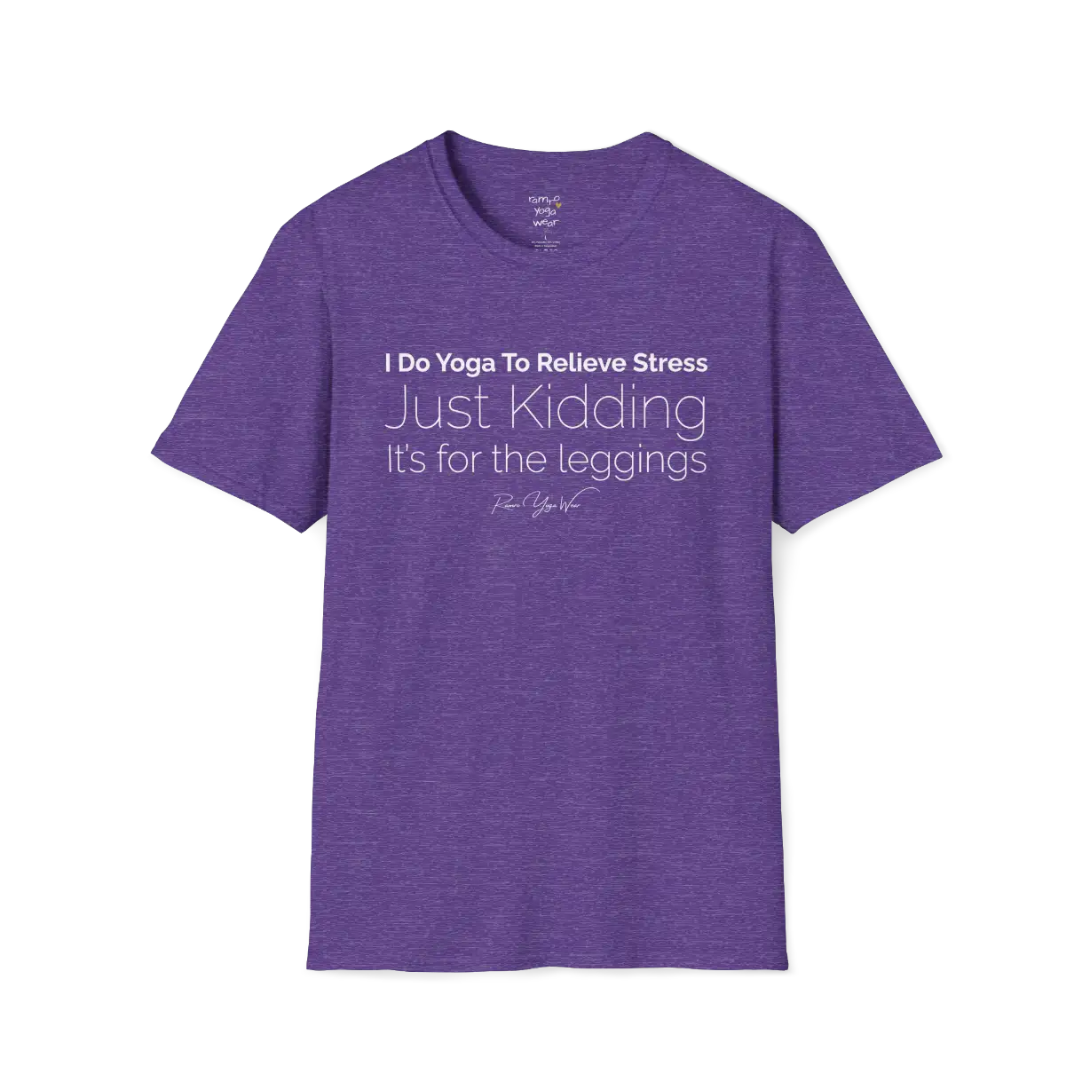 "I Do Yoga To Relieve Stress, Just Kidding It's For The Leggings" design — The Vault collection by Ramro Yoga Wear, Heather Purple.