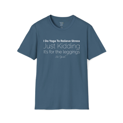 "I Do Yoga To Relieve Stress, Just Kidding It's For The Leggings" design — The Vault collection by Ramro Yoga Wear, Indigo Blue