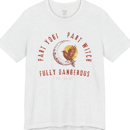 PART YOGI PART WITCH FULLY DANGEROUS raven moon circular arch tee — Funny Yoga Shirts collection by Ramro Yoga Wear — Ash
