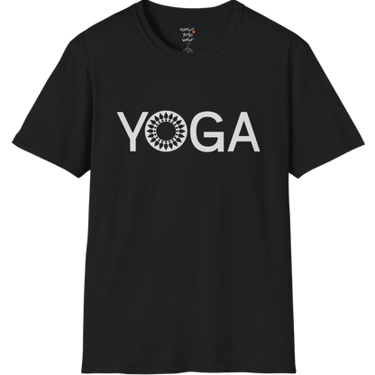 Minimalist YOGA text design with subtle mandala detail — The Vault collection by Ramro Yoga Wear — Black