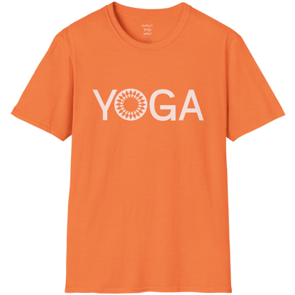 Minimalist YOGA text design with subtle mandala detail — The Vault collection by Ramro Yoga Wear — Heather Orange