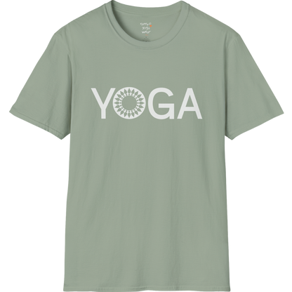 Minimalist YOGA text design with subtle mandala detail — The Vault collection by Ramro Yoga Wear — Sage