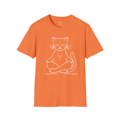 Meditating Cat T-Shirt with line-art cat meditation design — The Vault collection by Ramro Yoga Wear — Heather Orange