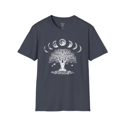 Moonlit tree silhouette with moon phase arc design — The Vault collection by Ramro Yoga Wear — Heather Navy
