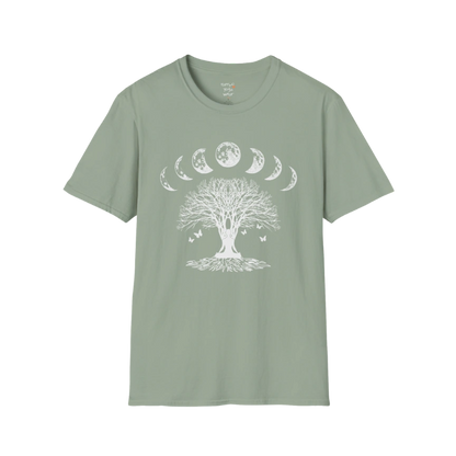 Moonlit tree silhouette with moon phase arc design — The Vault collection by Ramro Yoga Wear — Sage