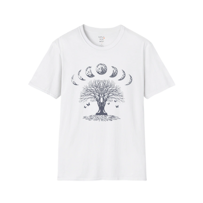 Moonlit tree silhouette with moon phase arc design — The Vault collection by Ramro Yoga Wear — White