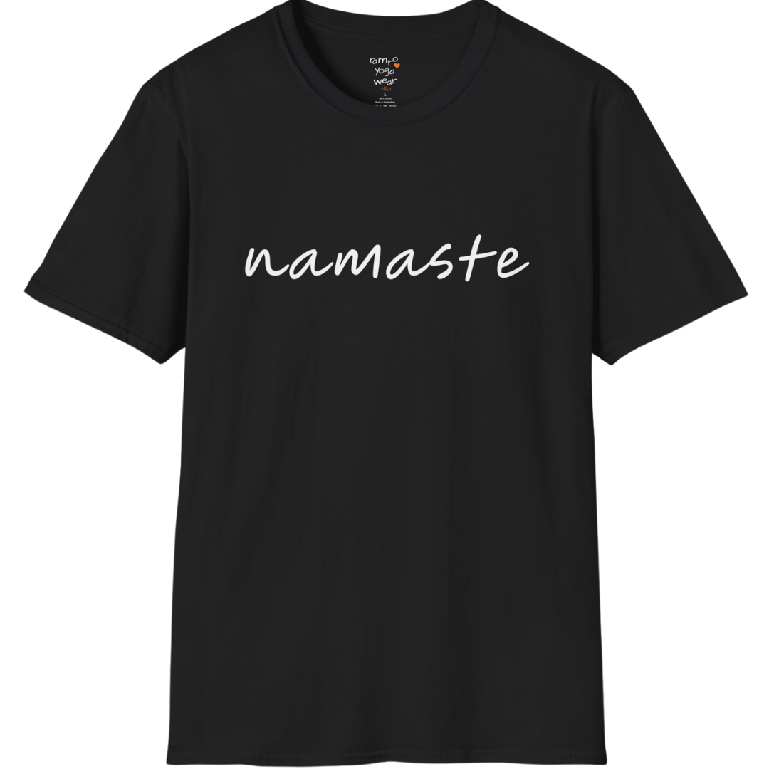 Namaste T-Shirt with soft script design — The Vault collection by Ramro Yoga Wear — Black