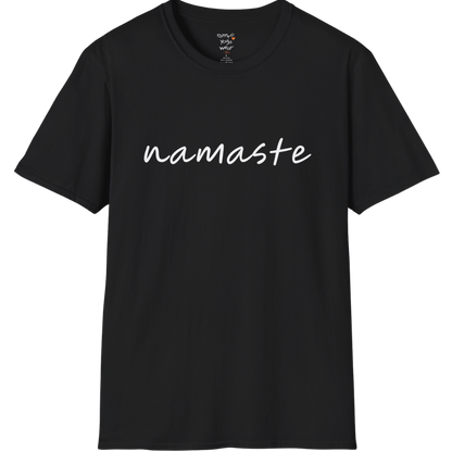 Namaste T-Shirt with soft script design — The Vault collection by Ramro Yoga Wear — Black