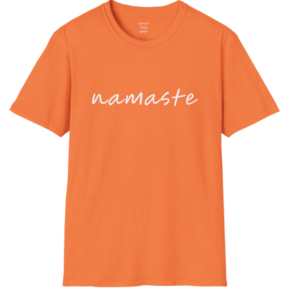 Namaste T-Shirt with soft script design — The Vault collection by Ramro Yoga Wear — Heather Orange