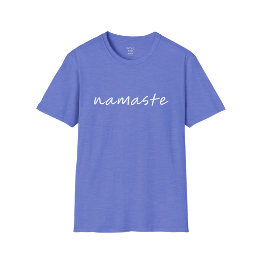 Namaste T-Shirt with soft script design — The Vault collection by Ramro Yoga Wear — Heather Royal