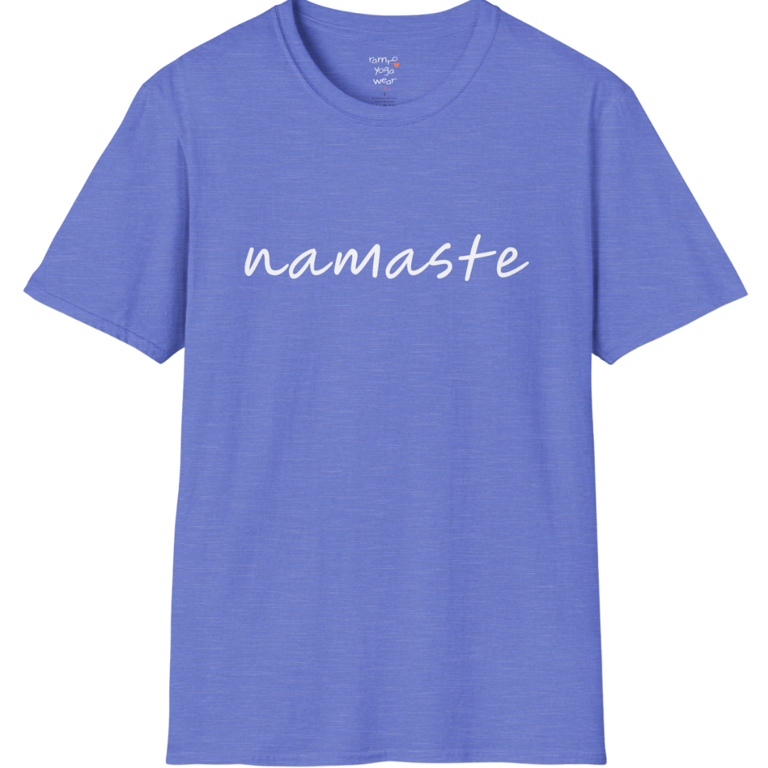 Namaste T-Shirt with soft script design — The Vault collection by Ramro Yoga Wear — Heather Royal