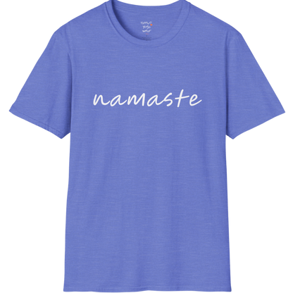 Namaste T-Shirt with soft script design — The Vault collection by Ramro Yoga Wear — Heather Royal