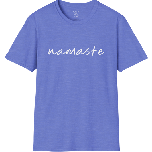 Namaste T-Shirt with soft script design — The Vault collection by Ramro Yoga Wear — Heather Royal