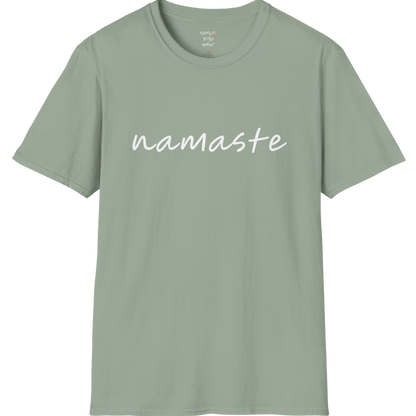 Namaste T-Shirt with soft script design — The Vault collection by Ramro Yoga Wear — Sage