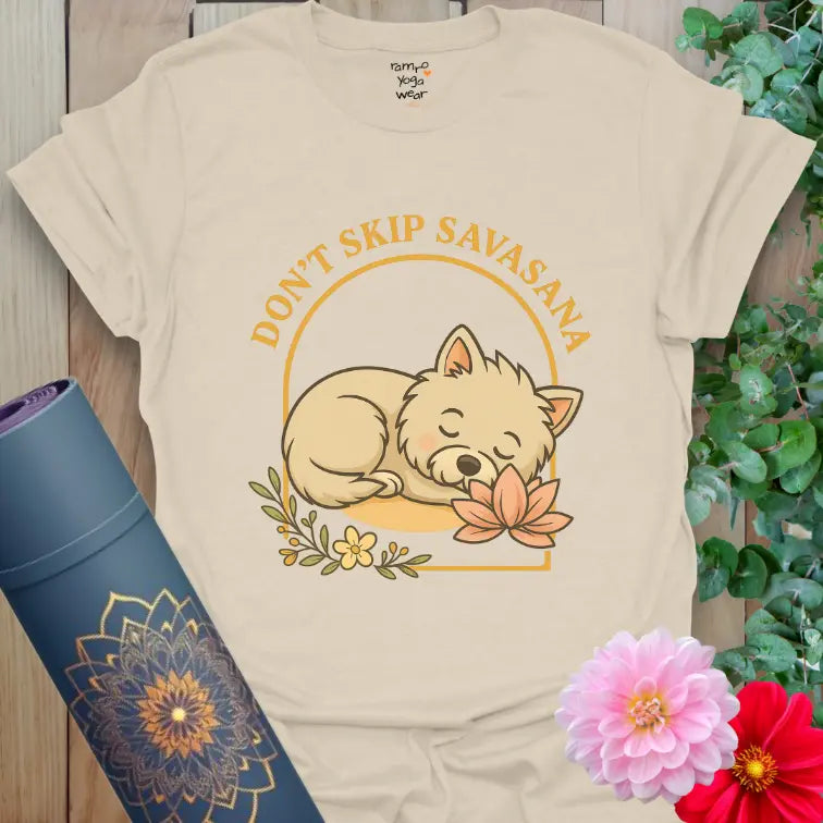 Natural Sleeping Westie T-Shirt with adorable sleeping Westie and lotus design. Vibrant yoga tee with peaceful vibes.