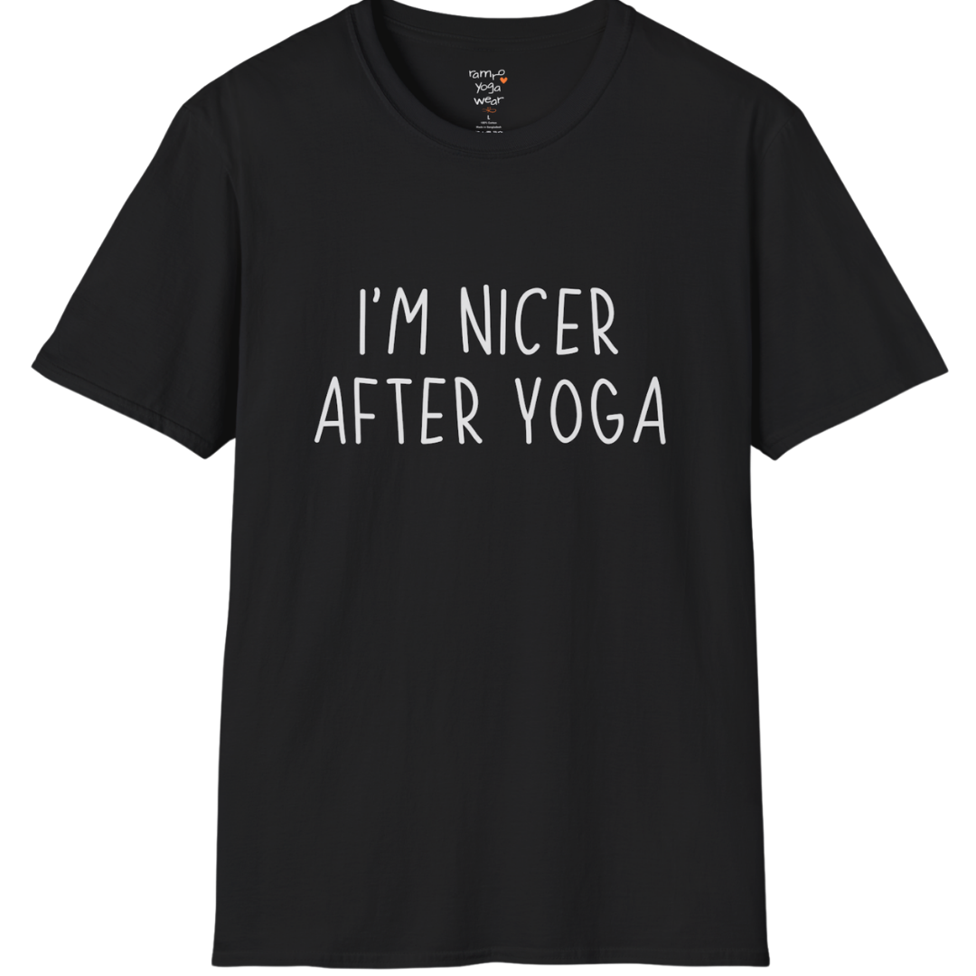 Nicer After Yoga T-Shirt with clean text design — The Vault collection by Ramro Yoga Wear — Black