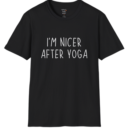 Nicer After Yoga T-Shirt with clean text design — The Vault collection by Ramro Yoga Wear — Black