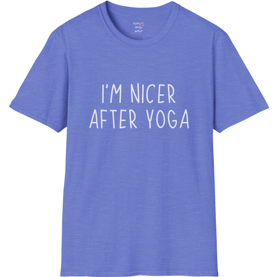 Nicer After Yoga T-Shirt with clean text design — The Vault collection by Ramro Yoga Wear — Heather Royal