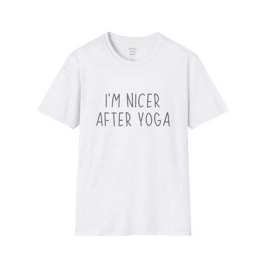 Nicer After Yoga T-Shirt with clean text design — The Vault collection by Ramro Yoga Wear — White