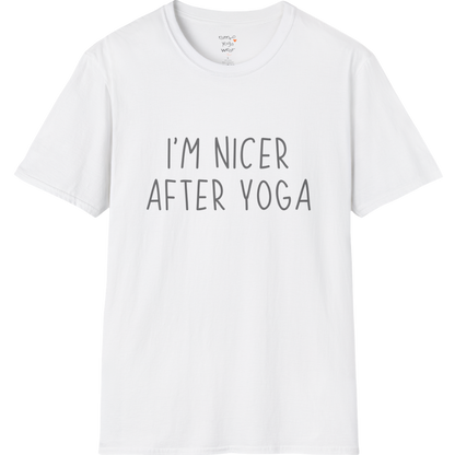 Nicer After Yoga T-Shirt with clean text design — The Vault collection by Ramro Yoga Wear — White