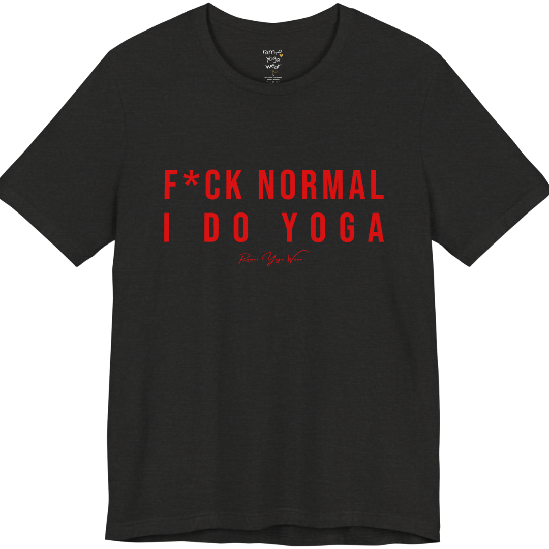 Bold yoga slogan tee in Black Heather — Funny Yoga Shirts collection by Ramro Yoga Wear
