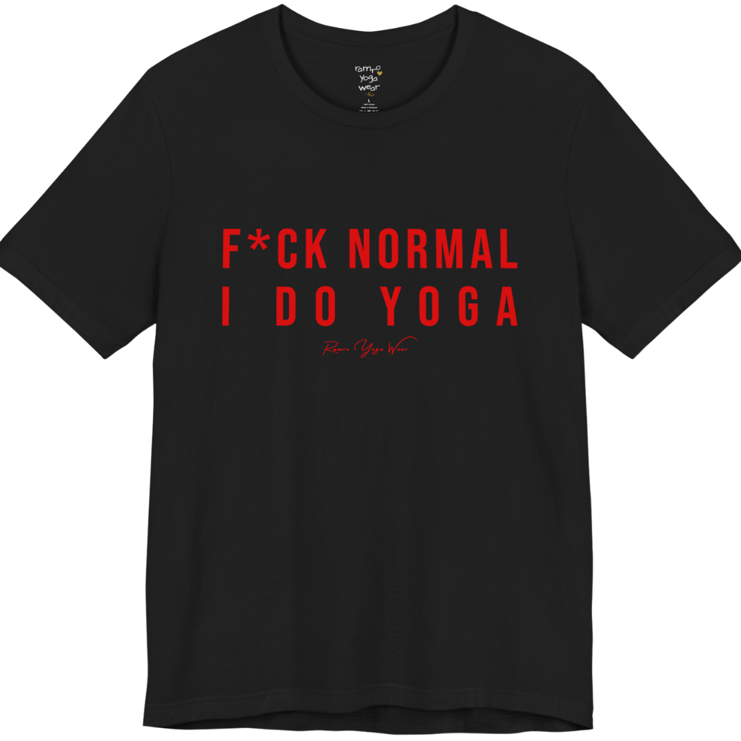 Bold yoga slogan tee in Black — Funny Yoga Shirts collection by Ramro Yoga Wear