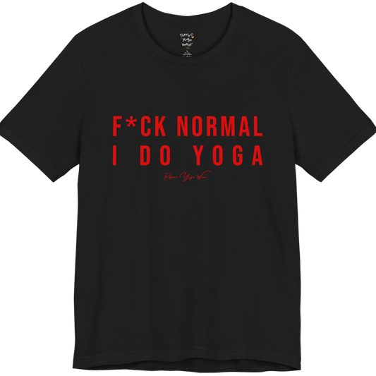 Bold yoga slogan tee in Black — Funny Yoga Shirts collection by Ramro Yoga Wear