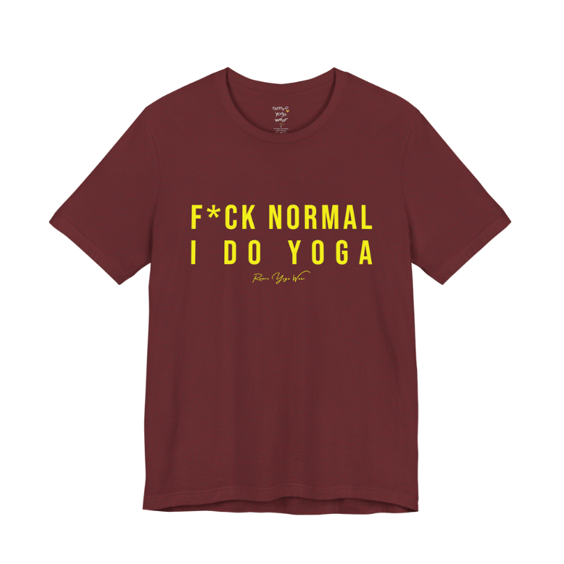 Bold yoga slogan tee in Heather Cardinal — Funny Yoga Shirts collection by Ramro Yoga Wear