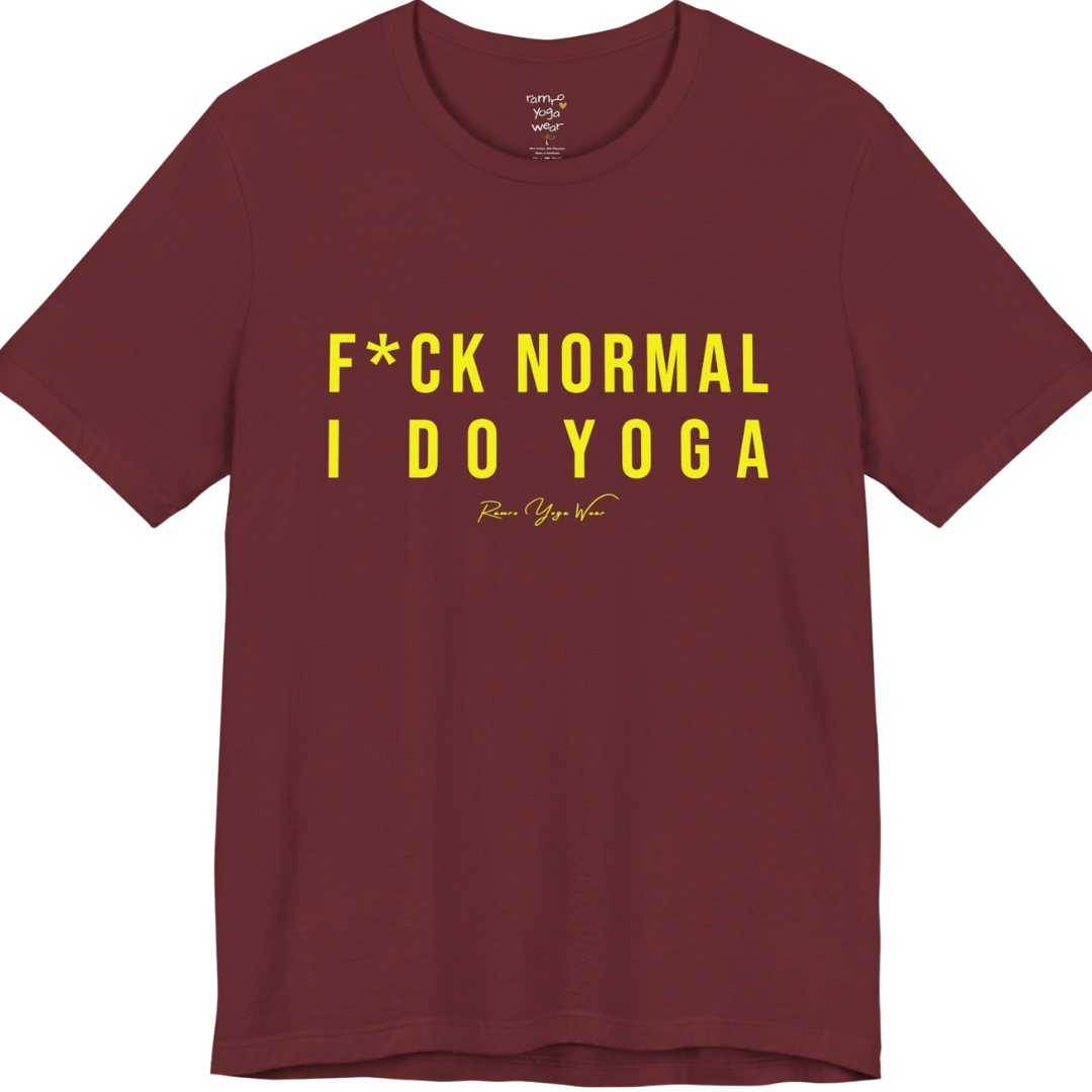 Bold yoga slogan tee in Heather Cardinal — Funny Yoga Shirts collection by Ramro Yoga Wear