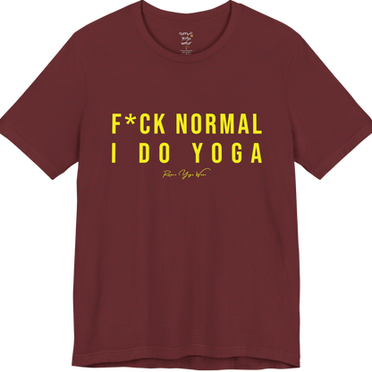 Bold yoga slogan tee in Heather Cardinal — Funny Yoga Shirts collection by Ramro Yoga Wear