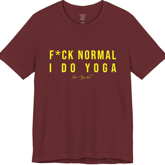 Bold yoga slogan tee in Heather Cardinal — Funny Yoga Shirts collection by Ramro Yoga Wear