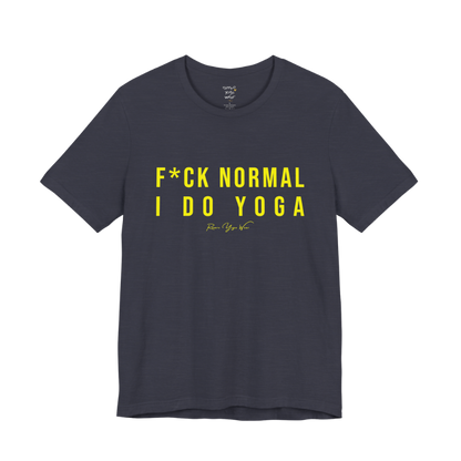 Bold yoga slogan tee in Heather Midnight Navy — Funny Yoga Shirts collection by Ramro Yoga Wear