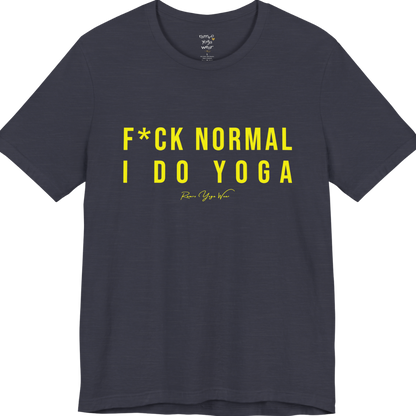 Bold yoga slogan tee in Heather Midnight Navy — Funny Yoga Shirts collection by Ramro Yoga Wear