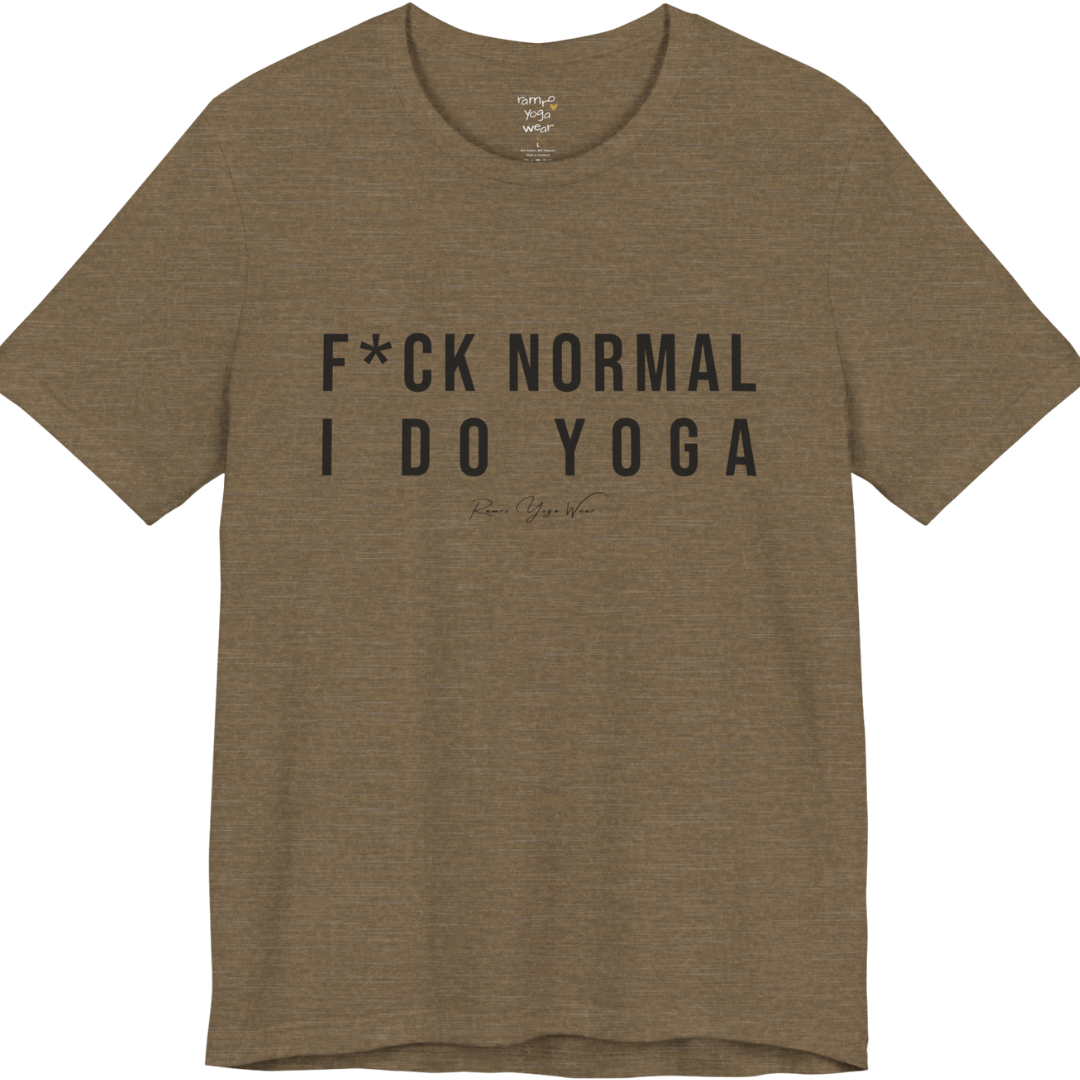 Bold yoga slogan tee in [Heather Olive — Funny Yoga Shirts collection by Ramro Yoga Wear