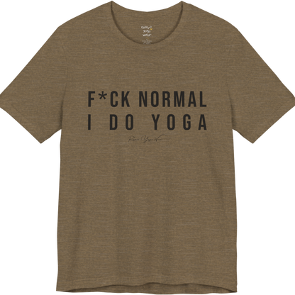 Bold yoga slogan tee in [Heather Olive — Funny Yoga Shirts collection by Ramro Yoga Wear