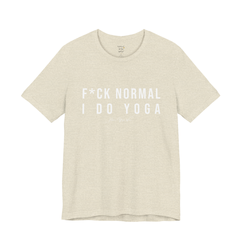 Bold yoga slogan tee in Heather Prism Natural — Funny Yoga Shirts collection by Ramro Yoga Wear