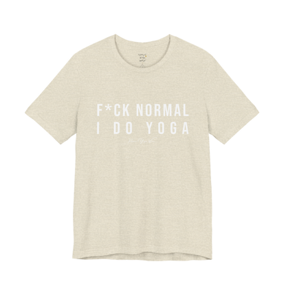 Bold yoga slogan tee in Heather Prism Natural — Funny Yoga Shirts collection by Ramro Yoga Wear