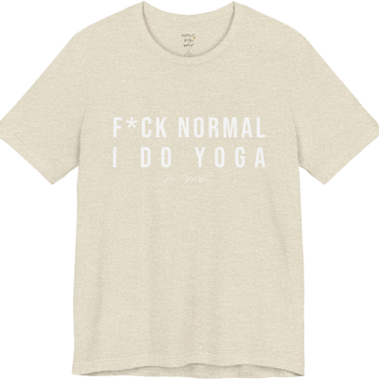 Bold yoga slogan tee in Heather Prism Natural — Funny Yoga Shirts collection by Ramro Yoga Wear
