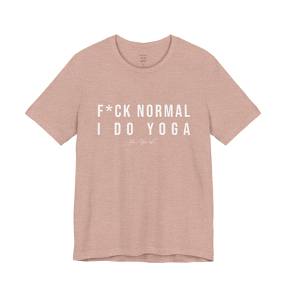 Bold yoga slogan tee in Heather Prism Peach — Funny Yoga Shirts collection by Ramro Yoga Wear