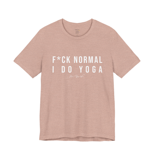 Bold yoga slogan tee in Heather Prism Peach — Funny Yoga Shirts collection by Ramro Yoga Wear
