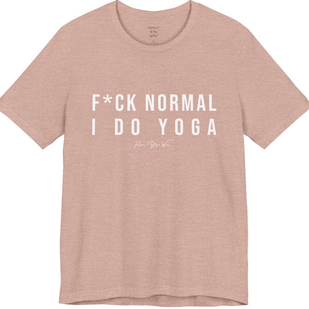 Bold yoga slogan tee in Heather Prism Peach — Funny Yoga Shirts collection by Ramro Yoga Wear